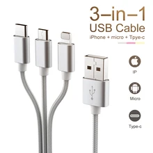 3.1A 3 в 1 Кабели для мобильных телефонов для iPhone XS Max XR X 8 7 USB кабель для мобильных телефонов Micro usb type C кабель для зарядного устройства