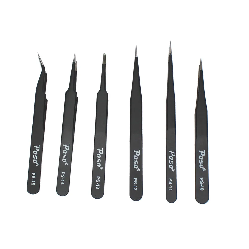 

Jakemy Poso Anti-static ESD Plastic Tweezers Kit Heat Resistant Flat Pointed Curved Tweezer Set