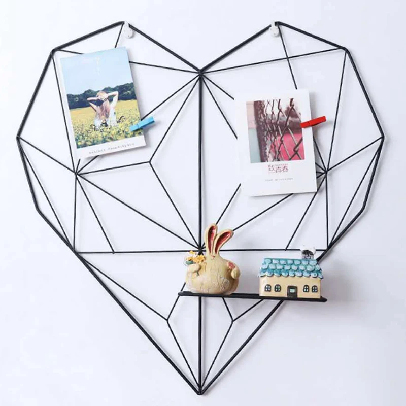 

Multifunctional Iron Heart-shaped Photo Grid Frame Rack Wall Decoration Home Bedroom Diy Storage Rack Holder