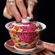 Керамика ручной работы WSHYUFEI Gaiwan Jingdezhen изысканная, с эмалью цветная чайная чаша Ручная роспись Чайный набор Дорожная чайная посуда для напитков 140 мл Керамика ручной работы WSHYUFEI Gaiwan Jingdezhen изысканная, с эмалью цветная чайная чаша Ручная роспись Чайный набор Дорожная чайная посуда для напитков 140 мл