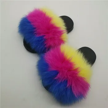 

New Children's Casual Indoor Flat Plush Fur Slippers Fashion Home Furry Fur Slides Girls Cute Multicolor Fluffy Fur Flip Flops