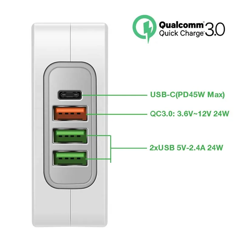 Настенное зарядное устройство для ноутбука 45 Вт 20 в 2 25 А 31 USB C 4 порта Type