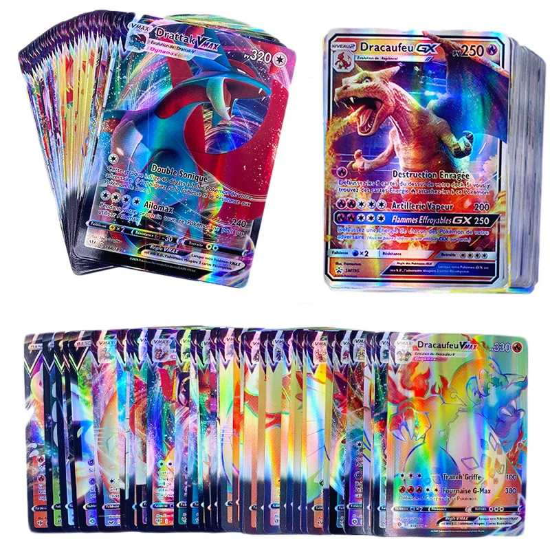 Juego de cartas de Pokémon francés GX V MAX VMAX, cartas brillantes, juego de batalla