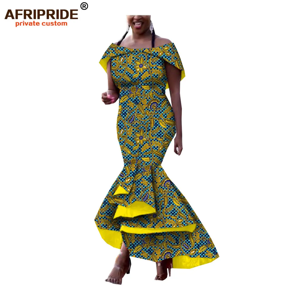 Afripride осеннее Африканское женское платье на заказ с открытыми плечами длиной до щиколотки, платье-труба, официальный стиль, чистый хлопок, A722546 - Цвет: 589J