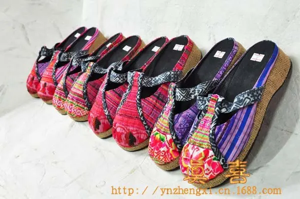 

Miao Embroidery Octagon Half a Pack of Drag Thailand I Characteristics lao xiu Cross Stitch Sandals Cloth Shoes Ethnic Customs C