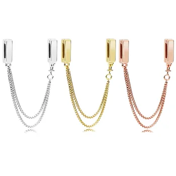 

Real Reflexions Rose Gold Smooth Safety Chain Clip Charm 925 Sterling Silver Original Bead Fit Bracelet Diy Jewelry