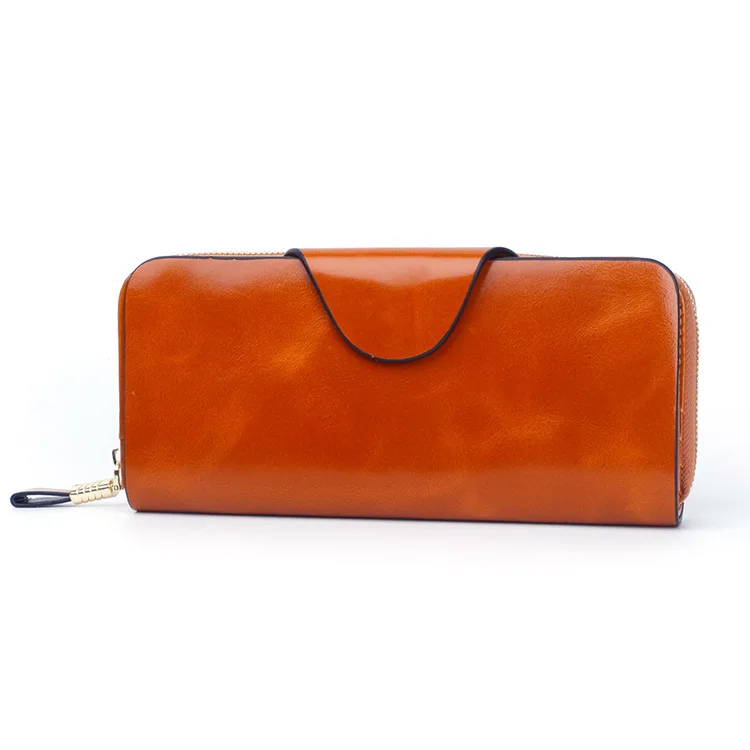 Leather Oil Wax Leather Wallet Korean Version of The Long Multi-card Wallet - Цвет: Коричневый