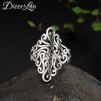 

Personality Fashion Vintage 925 Sterling Silver Big Flower Rings For Women Punk Thai Silver Resizable Rings