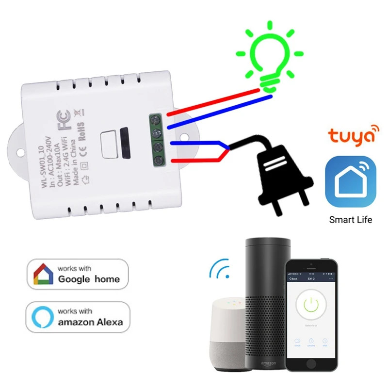 Wifi Smart Switch Relay 10A Tuya Smart Life App Wireless Remote Control Works with Alexa Ifttt Google Home Mini