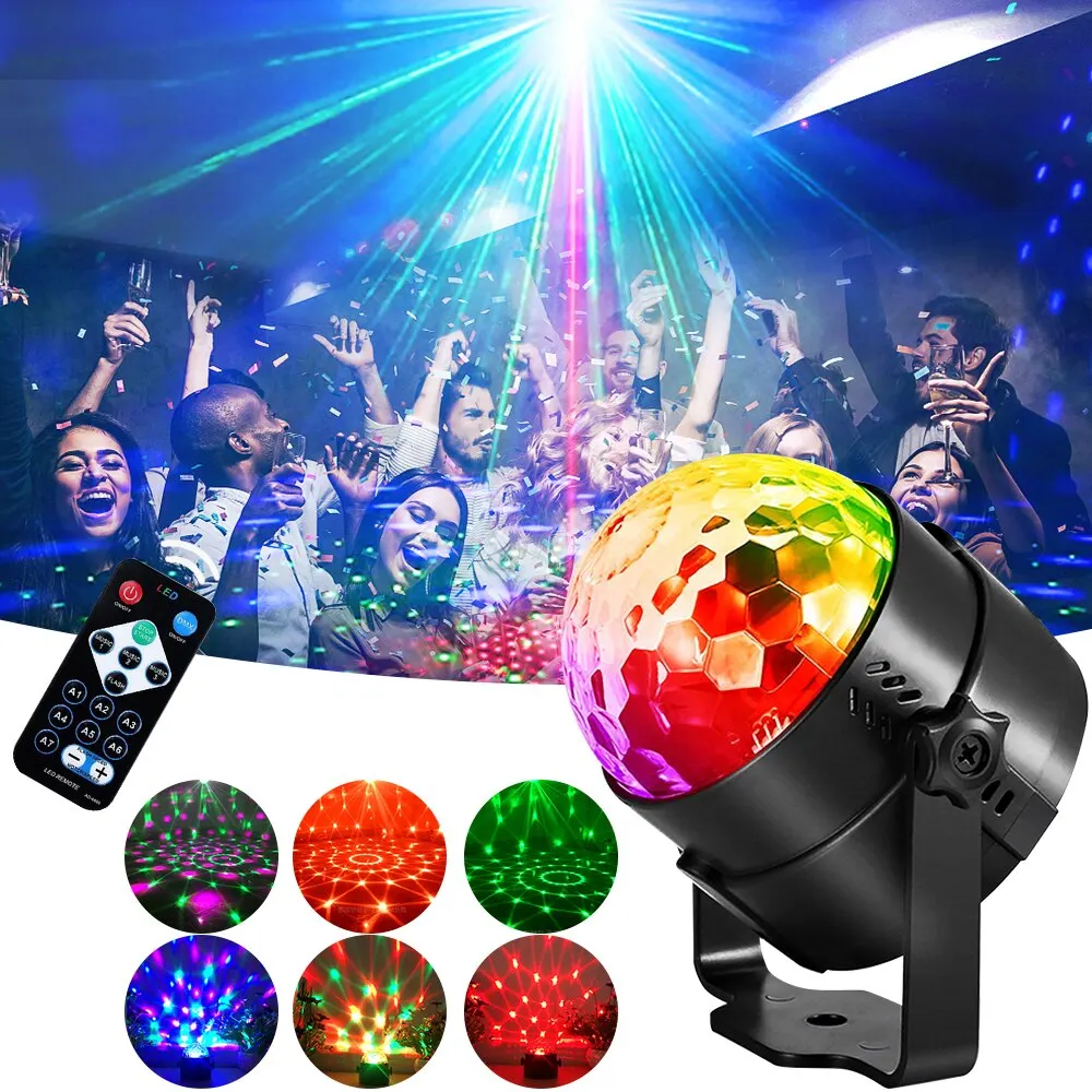 Светодиодный диско сценический свет DJ шар Звук Активированный проектор лампа с пультом дистанционного управления для рождественской вечеринки США/ЕС/Великобритания/AU Plug