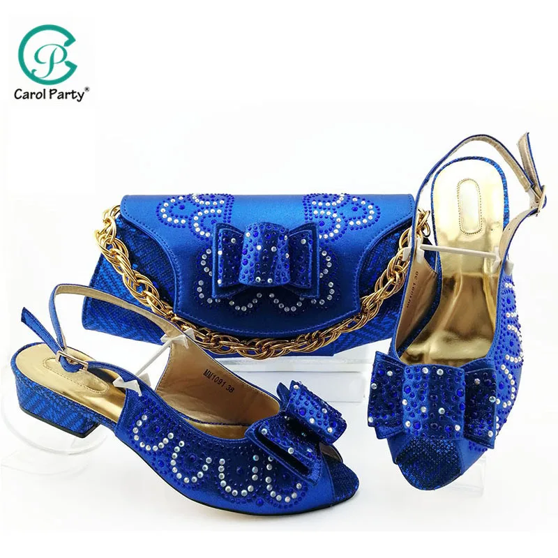 

2019 African Special Design Ladies Shoes and Bag Set Royal blue Color Italian Shoe with Matching Bag Comfortable Heel Women Shoe
