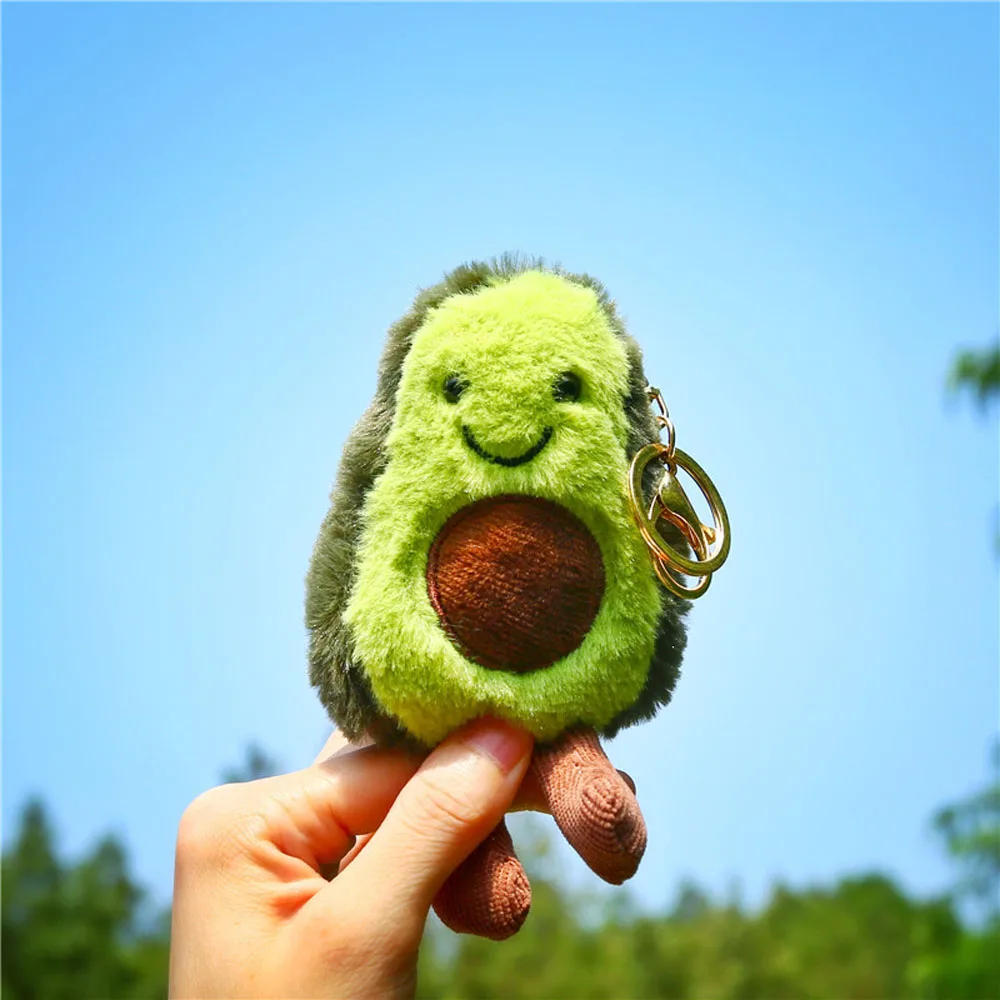 Lindo aguacate frutas de forma juguete llavero de peluche de la muñeca clave anillo de dibujos animados niño regalos de navidad chica llavero para bolso