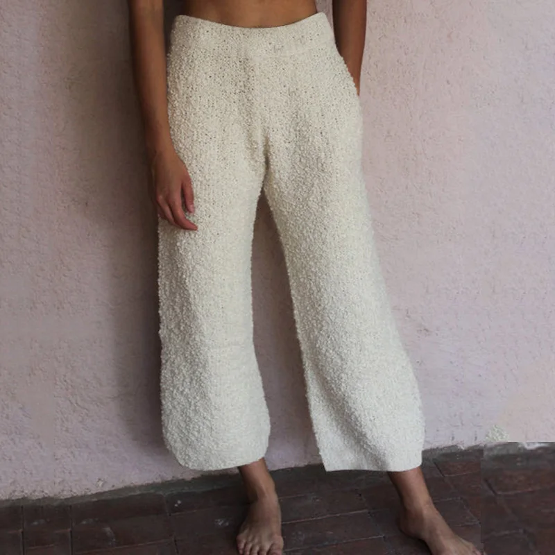 

Fashion Women Wide Leg Pants Autumn Casual Loose Fleece Terry Trousers 2019 New Female Solid Woolen Trouser Basic Homewear Pants