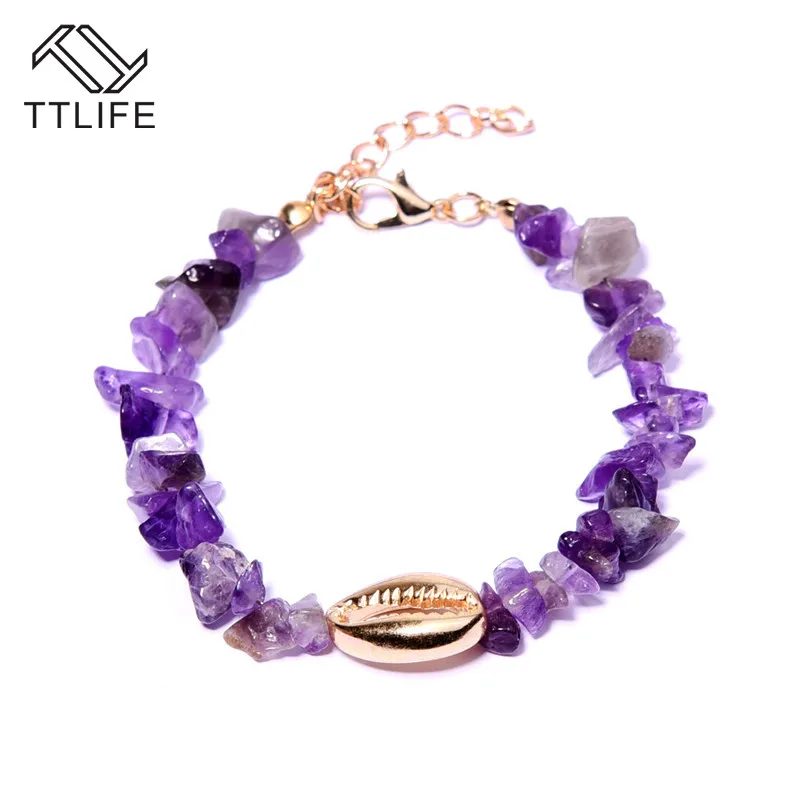 

TTLIFE Bohemian Bracelet Gold Alloy Shell Beaded Charm Bracelet Natural Stone Cowrie Chic Girls Best Friend Bracelet For women