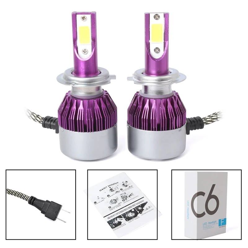 Promotion! 2pcs C6 LED Car Headlight Kit COB H7 36W 7600LM White Light Bulbs purple