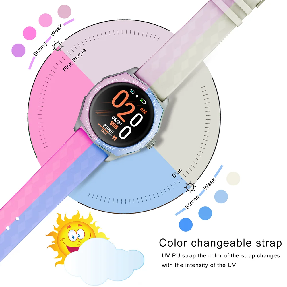 DIGOOR, Смарт-часы для женщин, 1,22 дюймов, Полный Круглый сенсорный экран, с цветным сменным ремешком, для девушек, пульсометр, фитнес-браслет, часы