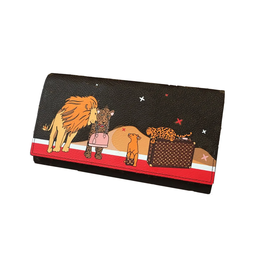 Christmas Limited Wallet Women Genuine Leather High Quality Cartoon Image Lion Printing Women Wallets Cowhide Christmas Gift
