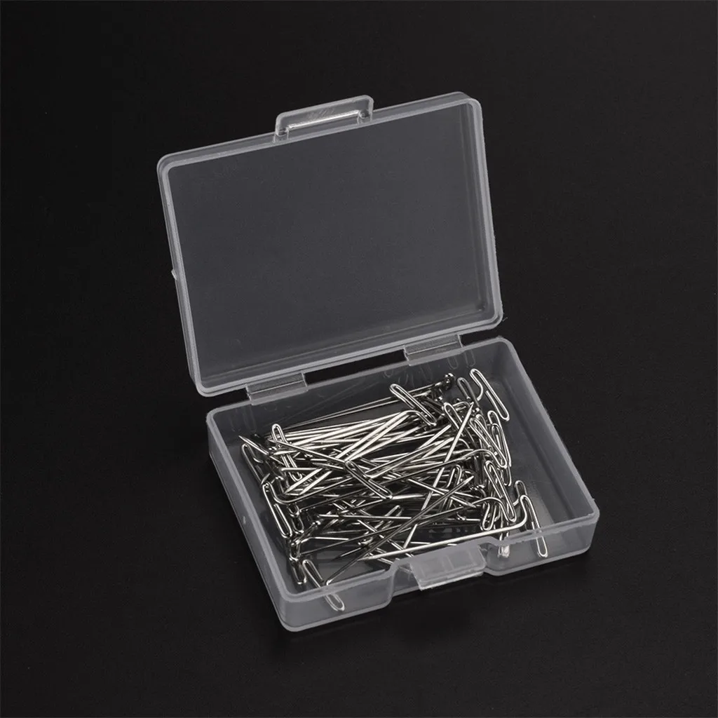 50 Pieces Steel T-pins 1.2 inch for Blocking Knitting, Modelling and Crafts Wig Making Pins Needles Set T-pins Hair Needles tool