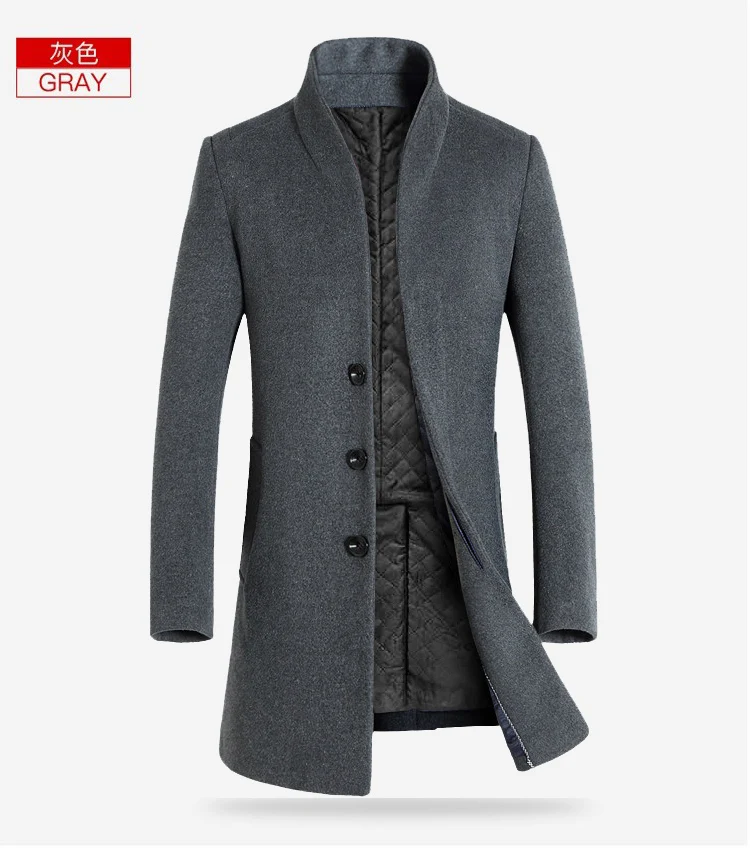 Осень и зима новые модные бутиковые однотонные повседневные деловые мужские длинные шерстяные пальто/мужские серые длинные шерстяные куртки