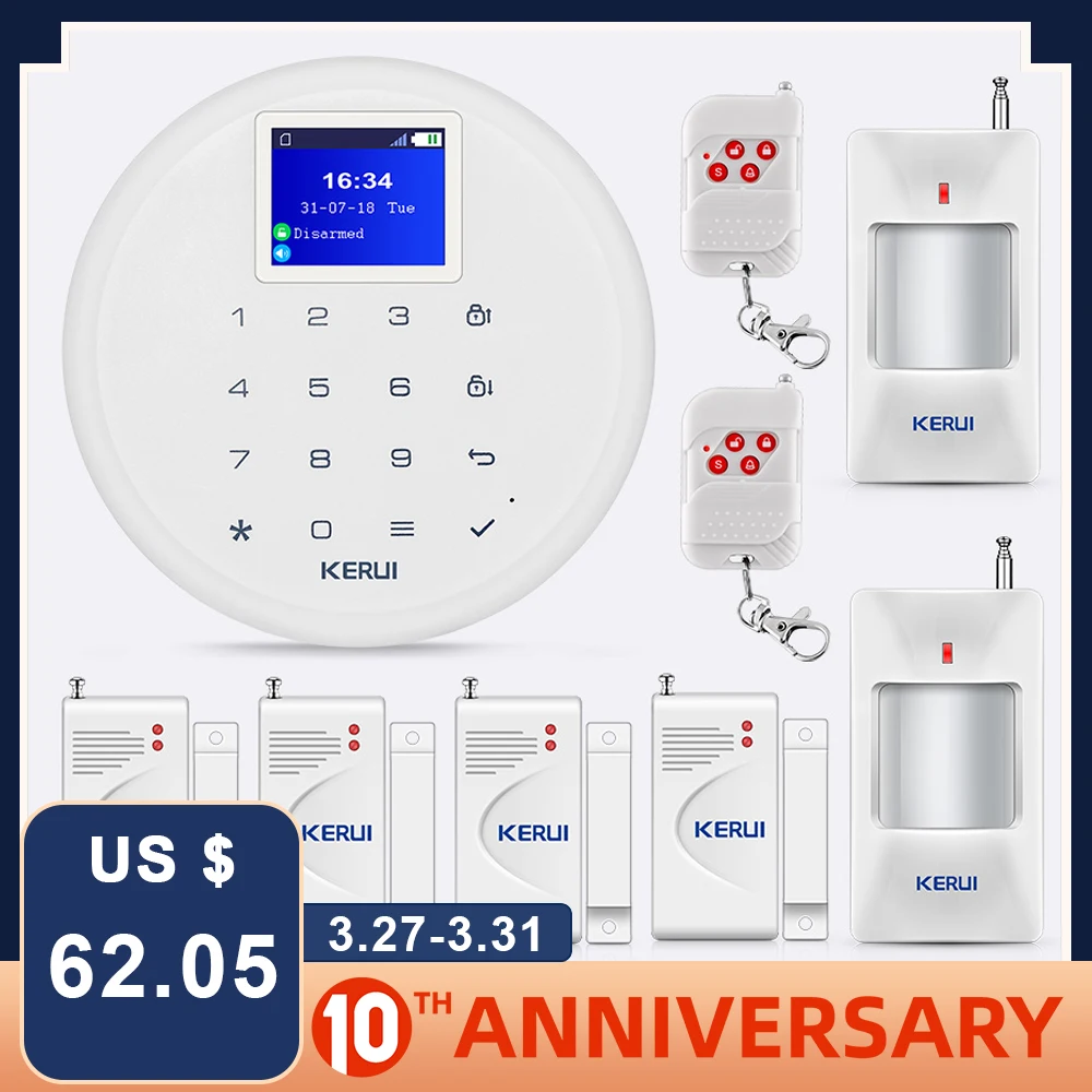 

KERUI G17 1.7-inch Screen Scheduled Arm Disarm Wireless GSM Alarm System Call Push Home Security Remote Control Safety Alarm Kit