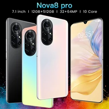 Nova8 Pro 7.1inch Cellphone Full Screen Large Memory 12GB+512GB 6800mAh Face and Screen Fingerprint ID Mobilephone Smartphone