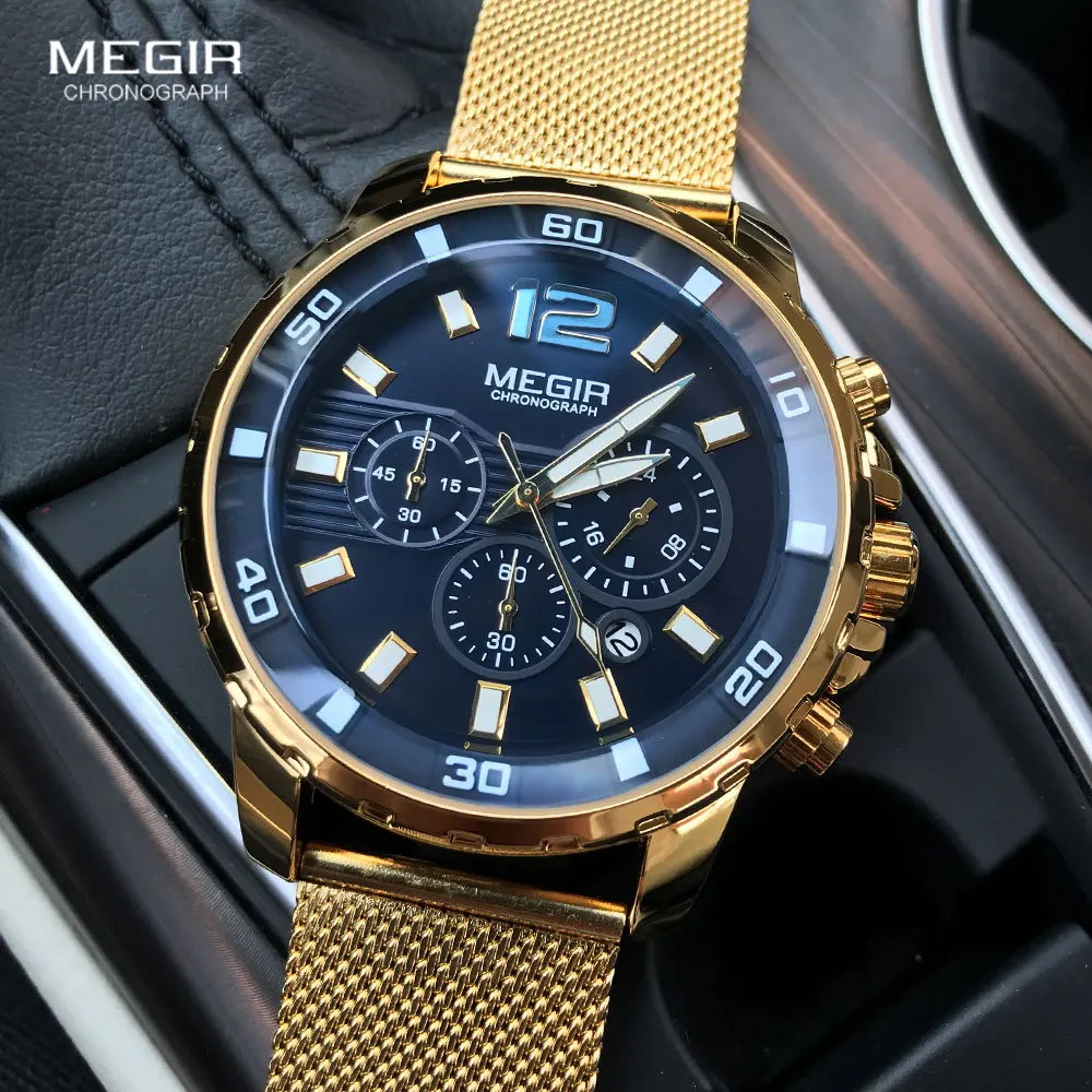 Luxury Military Sport Chronograph Waterproof Men's Wristwatch with Mesh Strap