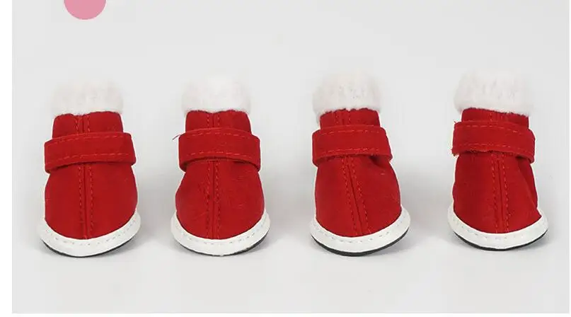 Милый мягкий для питомцев, зимний, теплый ботинок для щенков, смешанный хлопок, зимние теплые ботинки для прогулок, кроссовки для прогулок - Цвет: Red