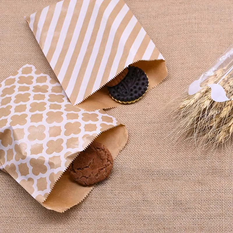 25/50pcs 18*13cm Kraft Paper Bags Wave Stripe Dot Gift Bag for Wedding Birthday Candy Snack Bag Festival Party Wrapping Supplies