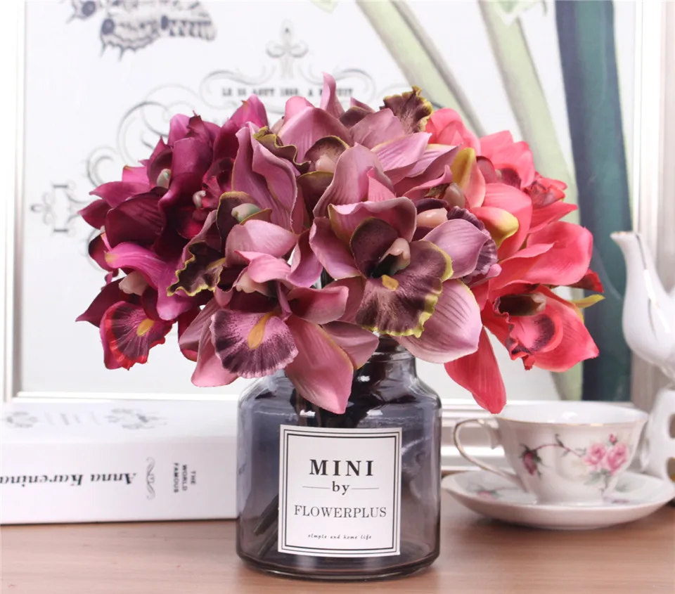 Искусственный Орхидея 7 головок искусственный Cymbidium Цветок свадебный букет