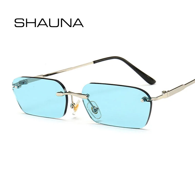 SHAUNA Fashion Rimless Sunglasses Trending Clear Red Blue Yellow Men  Rectangle Shades UV400