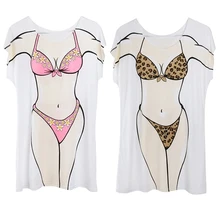 Забавная одежда бикини Футболка с принтом Cover Up-упаковка из 2 купальных костюмов, новая пляжная одежда, короткие рукава