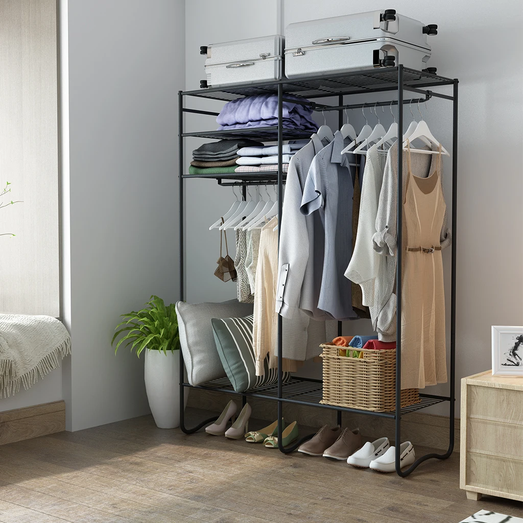 LANGRIA font b Closet b font Shoe Organizer with Detachable Brown Cloth Cover Wardrobe Metal Storage