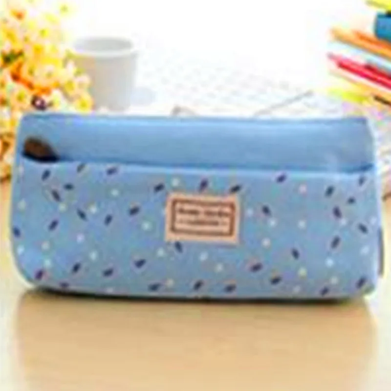 light blue 4 цвета на двойной молнии для карандашей Чехлы карандаши портативные студенческие канцелярские сумки для хранения карандашей для школы офисные канцелярские принадлежности - Цвет: light blue