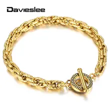 6 мм золотой браслет из нержавеющей стали для мужчин и женщин витой кабель звено цепи Переключить Davieslee дизайн браслет DTBS012