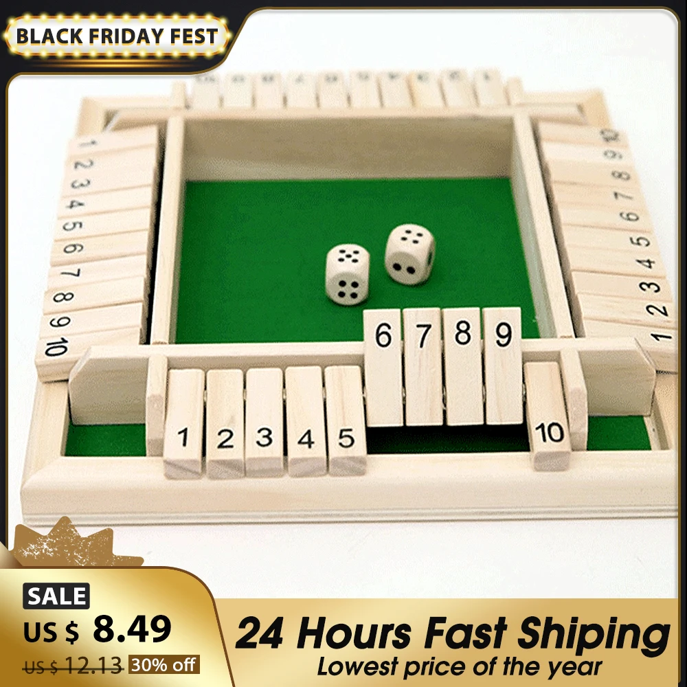

Deluxe Four Sided 10 Numbers Shut The Box Board Game Set Dice Party Club Drinking Games For Adults Families