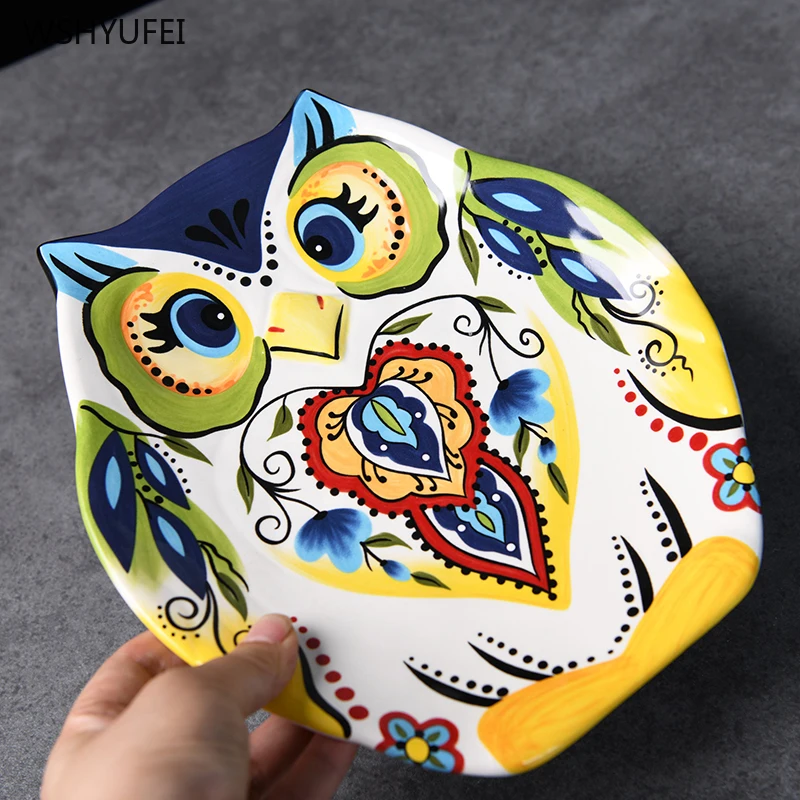 

8 inch creative personality ceramic plate tableware owl dessert irregular breakfast cake cake bread western steak salad sushi
