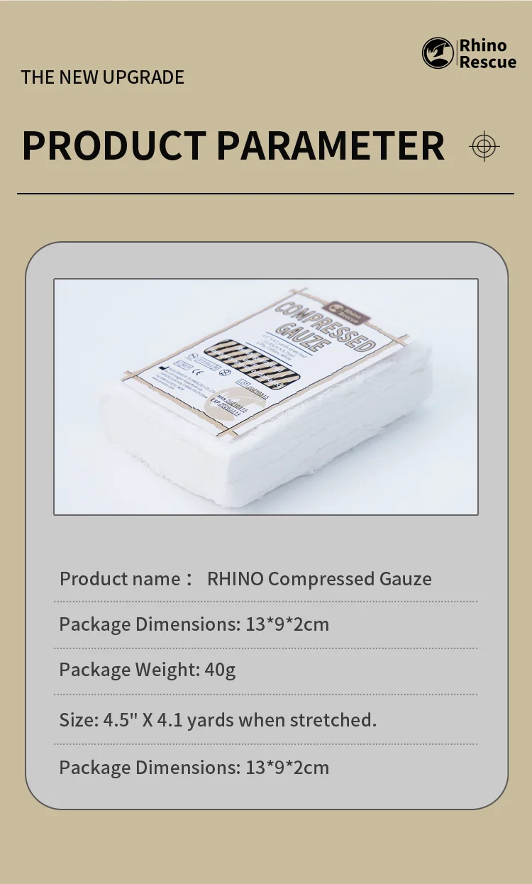 RHINO RESCUE  Sterile Compressed Gauze for Emergency Wound Dressing, First Aid and Trauma Kit