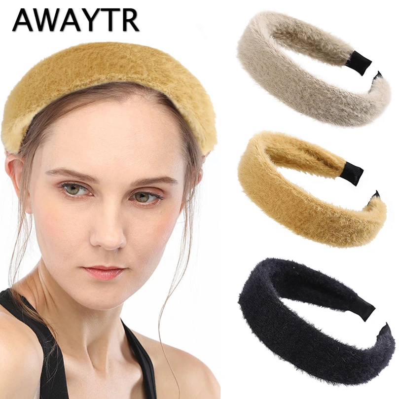 

AWAYTR Fashion Plush Headband for Women Warm Hairband Female Solid Bezel Headband Autumn Winter Hair Accessories Wholesale