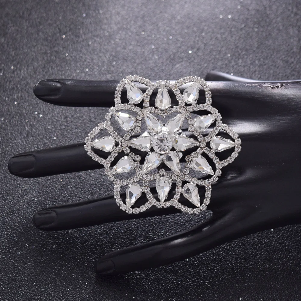 

6cm big size exquisite adjustable women rings rhinestones crystal black wedding ring jewelry Stage Festival accessories