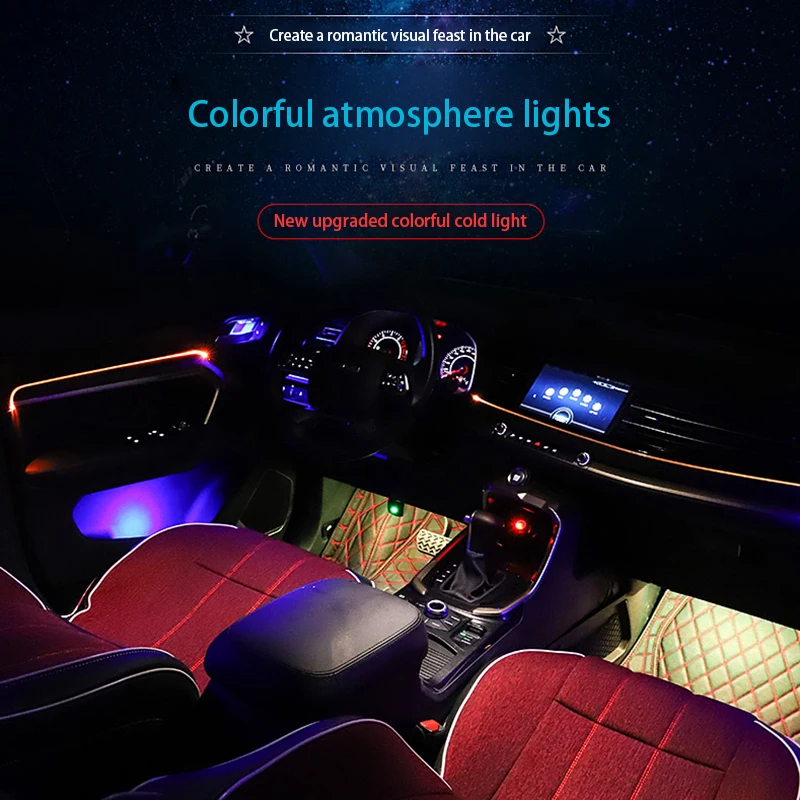 AOZBZ звуковая активная EL неоновая подсветка для салона автомобиля RGB светодиодный свет салона автомобиля Многоцветный Bluetooth телефон контроль атмосферный свет 12 В