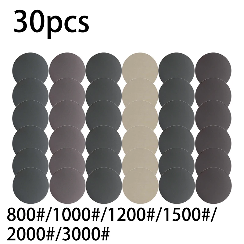 30Pcs 125mm 5 인치 샌딩 디스크 습식 및 건식 샌드페이퍼 후크 및 루프 샌딩 페이퍼 800/1000/1200/1500/2000/3000 그릿