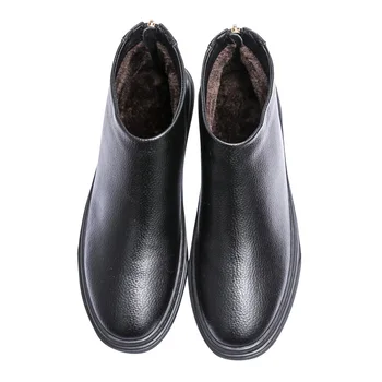 

2019 Genuine Leather Chelsea Boots Men Autumn Winter Shoes Warm Plush Men Cow Leather Casual Shoes Male Ankle Boots Black A1626