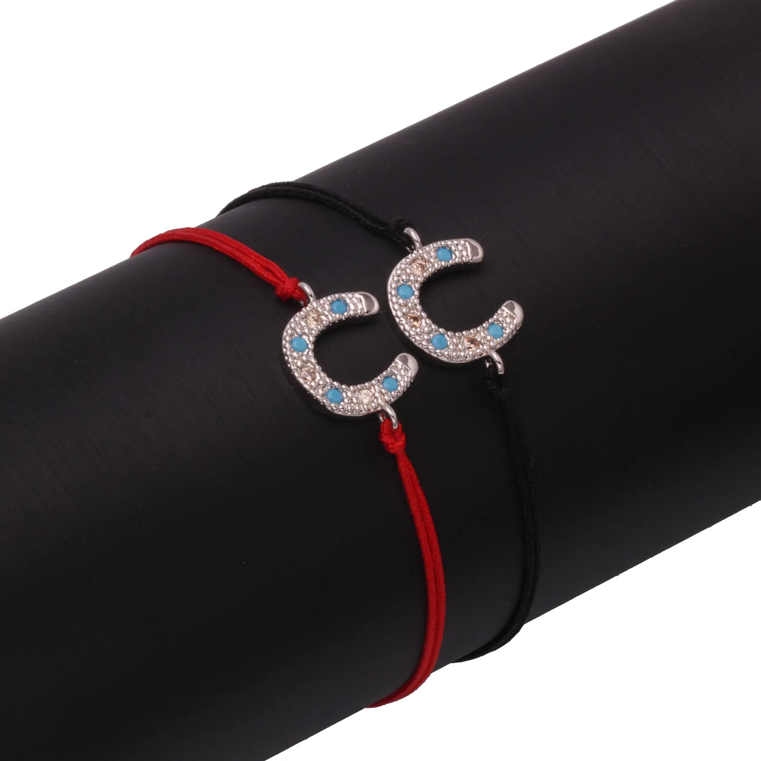 Zirkonia Kristall Winziges Hufeisen Glücksbringer Armband Damen Herren Rot Schwarz Weiß Grün Gewachste Schnur Messing CZ Geflochtener Schmuck – Detail 16