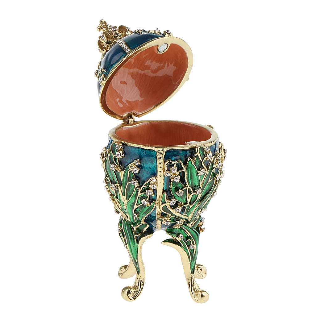 2Pcs Crystal Easter Faberge Egg Jewelry Box Earrings Russian Trinkets Case