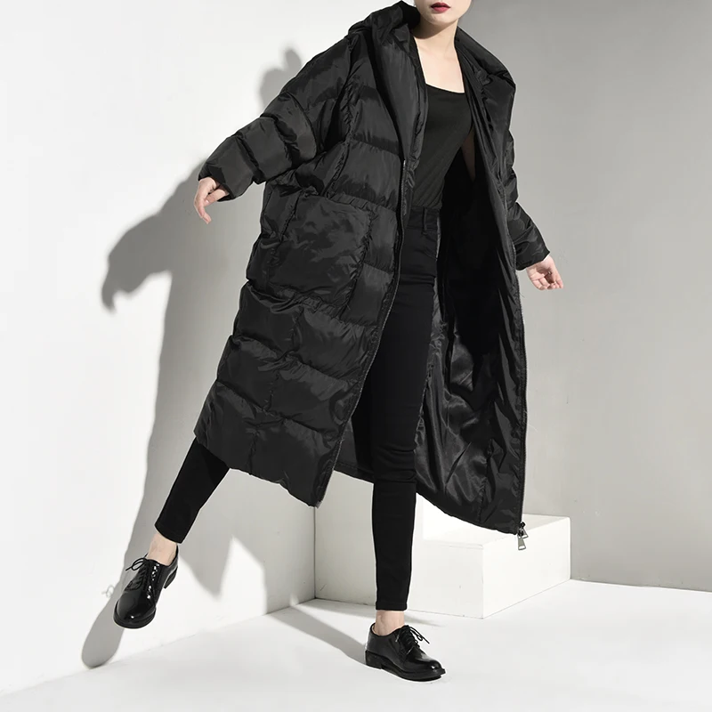 QING MO, Женское зимнее теплое пальто с капюшоном, черная однотонная утепленная куртка на подкладке из хлопка, Женская Офисная стильная одежда ZQY1385