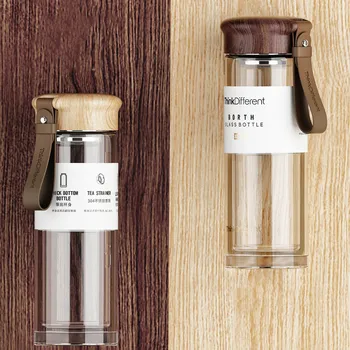 

Double Wall Tea Infuser Bottle Portable Leather Handle Crystal Glass Water Bottle Business Tea Bottle Coffee Filter Cup Travel