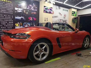 

Gloss Metal Orange Vinyl Wrap Film Super Glossy Metal Paint Orange Car Wrap Cover Styling With Air Bubble Free 1.52*20M/Roll