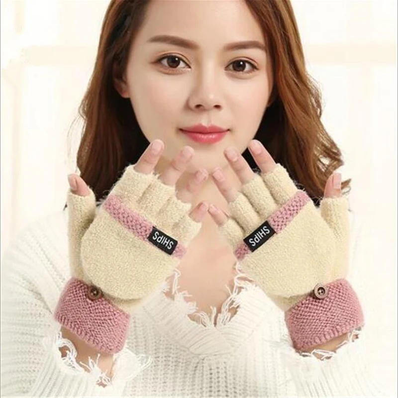 1 пара, зимние вязаные перчатки без пальцев, женские теплые перчатки с полупальцами, эластичные женские перчатки с полупальцами для девочек - Цвет: 6