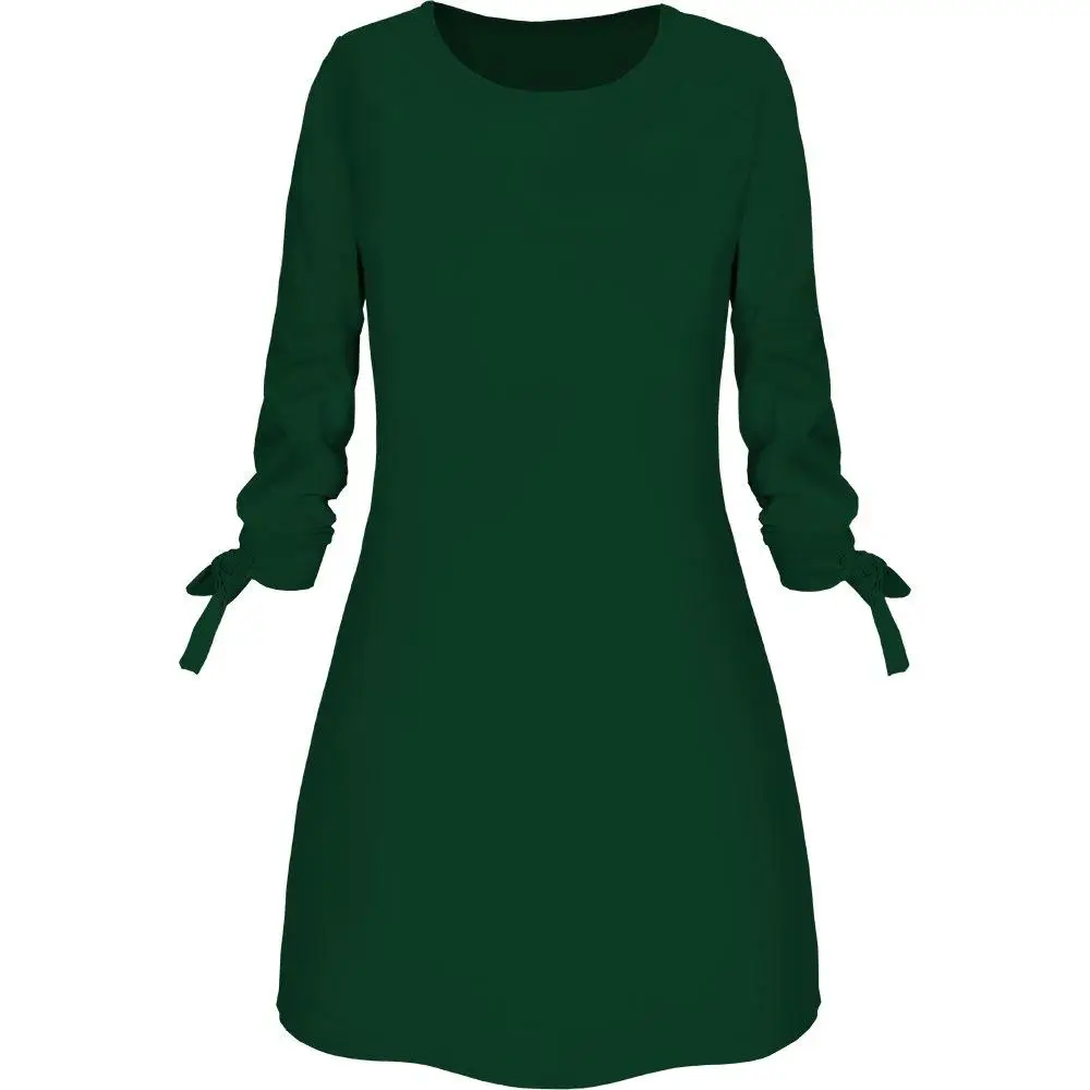 3XL-4XL-Autumn-solid-color-Woman-Mini-dress-3-4-sleeve-Casual-O-neck-dresses-Big (2)