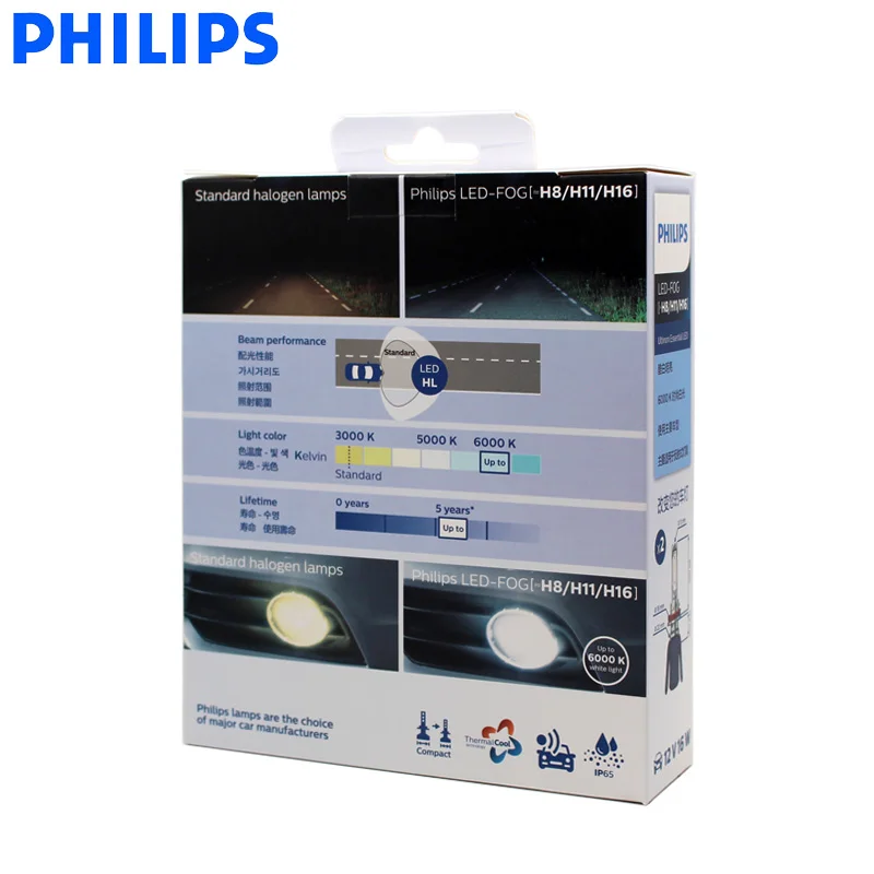 Philips светодиодный Противотуманные фары H8 H11 H16 Ultinon Essential 6000K яркий белый